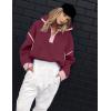 image:imageKumufenc Womens Fleece Sweatshirts Half Zip Pullover Long Sleeve Oversized Workout Crop Tops Hoodie With PocketWine
