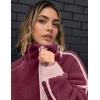 image:imageKumufenc Womens Fleece Sweatshirts Half Zip Pullover Long Sleeve Oversized Workout Crop Tops Hoodie With PocketWine