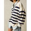 image:imageKumufenc Womens Oversized Long Sleeve Sweaters Quarter Zip Pullover Hoodies Striped Color Block SweatshirtsBlue