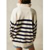 image:imageKumufenc Womens Oversized Long Sleeve Sweaters Quarter Zip Pullover Hoodies Striped Color Block SweatshirtsBlue