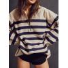 image:imageKumufenc Womens Oversized Long Sleeve Sweaters Quarter Zip Pullover Hoodies Striped Color Block SweatshirtsBlue