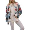 image:imageKumufenc Printed Sherpa Jacket for Women Long Sleeve Button Down Fuzzy Fleece Coat Y2K Outerwear with PocketsBlue