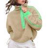 image:imageKumufenc Womens Fleece Sweatshirts Half Zip Pullover Long Sleeve Oversized Workout Crop Tops Hoodie With PocketBrown Green
