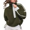image:imageKumufenc Womens Fleece Sweatshirts Half Zip Pullover Long Sleeve Oversized Workout Crop Tops Hoodie With PocketGreen