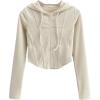 image:imageKumufenc Womens Full Zip Running Jacket Corset Casual Long Sleeve Workout Zip Up Bustier Crop Hoodie Tops